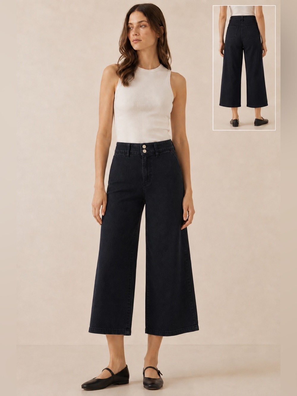 Banana Republic Black High Rise Wide Leg Crop Jeans